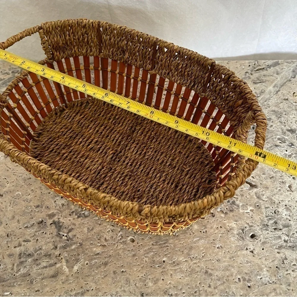 Unique, vintage, oval, boho rattan and bamboo decorative fruit/storage basket
